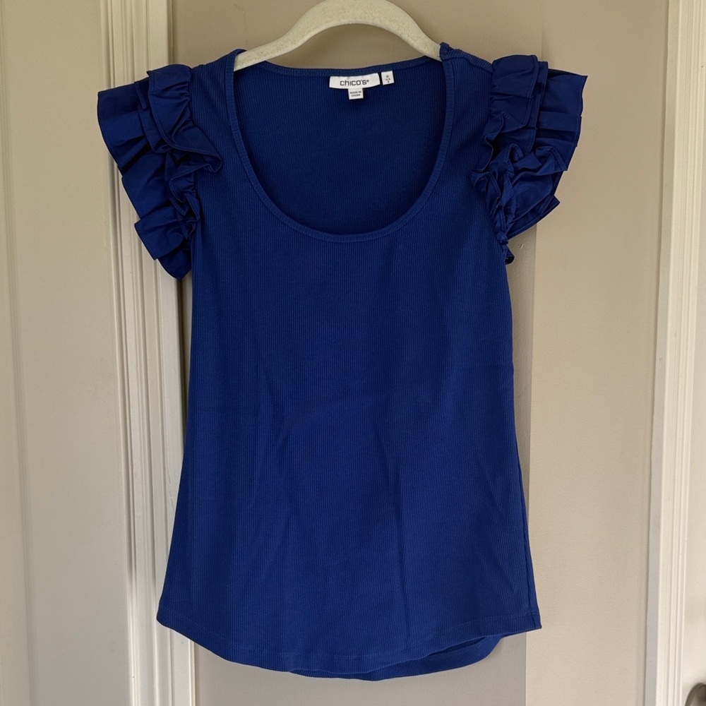 Chico's Royal Blue Ruffle Sleeve Blouse